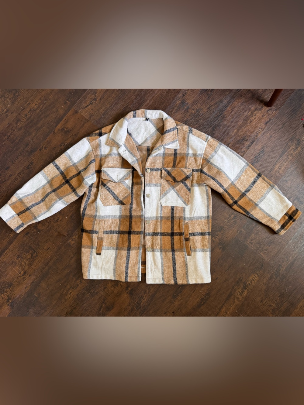 Plaid Cream & Tan Oversized Women's Shacket